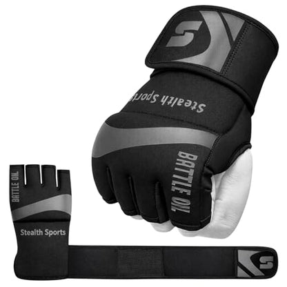 Stealth Sports Boxing Inner Gloves Neoprene Wrist Support Padded Gel Wraps Hand Protection Boxing Bag Hand Wraps for Punching MMA Martial Arts Muay Thai Speed Bag Training – Under Mitts (L)