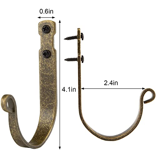 Wrought Iron Hooks for Hanging Wall Mounted, 5 Pack Heavy Duty Wall Hooks - size: J Hook Bronze x 5