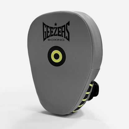 Geezers Boxing Big Precision Curved Coaching Pads,Premium Leather Material Hook and Jab Focus Mitts Pads, Men and Womens Coaching Aid for Hand Target Striking (Grey)