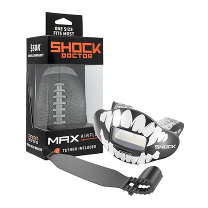 Shock Doctor Lip Guard, Adult and Youth Mouth Guard Football with Strap, Breathable Wide Opening Football Mouthpiece for Youth and Adults OSFA, Shock Doctor Mouth Guards, Max Airflow - color: White Fang