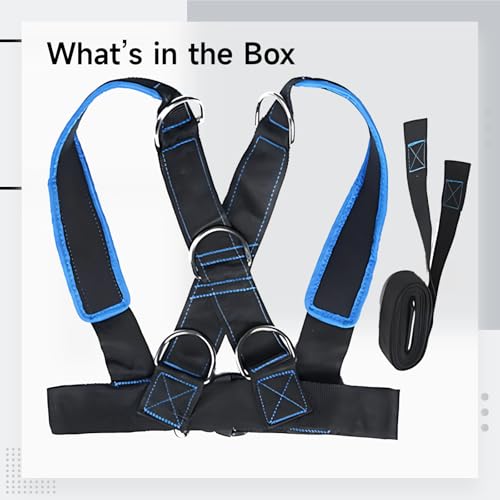 Resistance Sled Harness, Workout Training Sled Vest with Y-Shape Strap, 33.1-45.7 in Adjustable Waist, Five D-Rings, 62.5 in Towing Strap for Strength Training, Core Workout