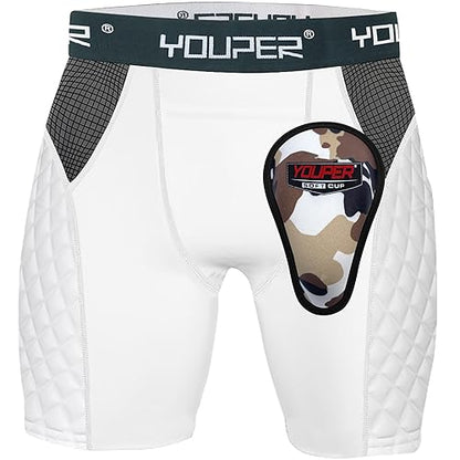 Youper Youth Elite Padded Baseball Sliding Shorts w/Soft Athletic Cup - color: White, size: Small