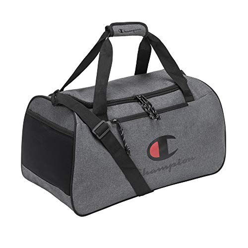 Champion Unisex Adult Logo Duffel Bags, Granite Heather/Scarlet, One Size US - color: Granite Heather/Scarlet, size: One Size