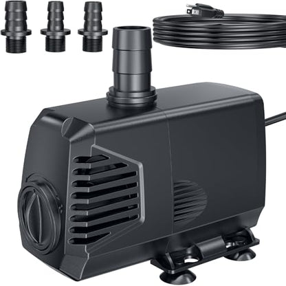 680GPH Submersible Pump(2400L/H, 55W), Ultra Quiet Fountain Pump with Over Heating Protection & Filter Sponge 8.5ft High Lift for Pond, Fish Tank, Aquarium, Hydroponics, Waterfall Q104