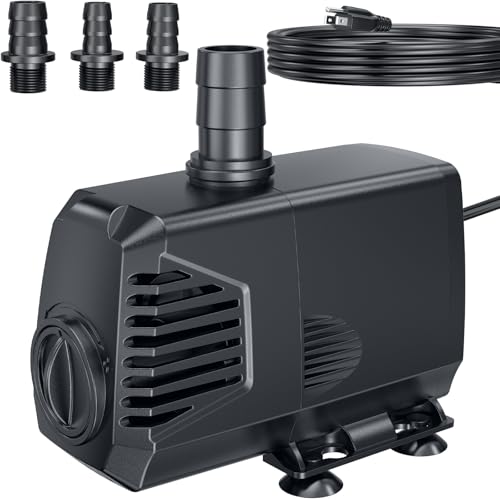 680GPH Submersible Pump(2400L/H, 55W), Ultra Quiet Fountain Pump with Over Heating Protection & Filter Sponge 8.5ft High Lift for Pond, Fish Tank, Aquarium, Hydroponics, Waterfall Q104