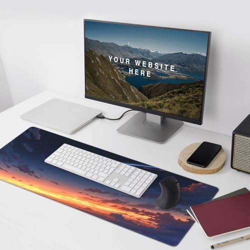 XXL Gaming Mouse Pad 35.4 x 15.7 Inch, Large Desk Mousepad with Comet Design, Water-Resistant Surface, Stitched Edges, Non-Slip Rubber Base Desk Mat - color: Comet