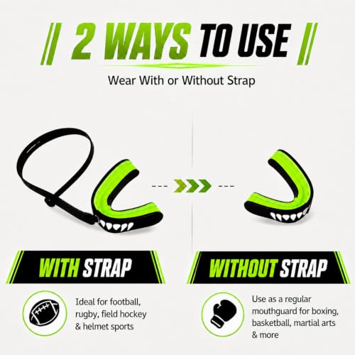 MENOLY 3 Packs Kids Youth Mouth Guard with Strap for Football - Mouth Guard Football Age 6-10 with Cases for Boxing, Lacrosse, Hockey, Basketball, MMA, Wrestling and Other Contact Sports Age 7-12