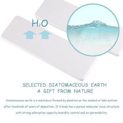 NiuYichee 2 Pcs Water Absorbing Stone Trays, Kitchen/Bathroom Sink Soap Dish, Diatomite Tray Used for Hand Soap & Cosmetic Bottles in The Modern Home, 3.15" W x 10.2" L, White