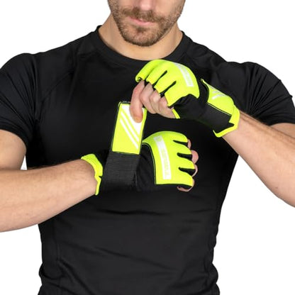 Sanabul Gel Boxing Hand Wraps for Men & Women Muay Thai MMA Kickboxing Quick Wraps Boxing Inner Gloves Wrist Knuckle Protection - color: Neongreen/White, size: Large-X-Large