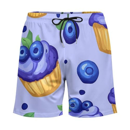 Blueberry Muffin Cupcakes Mens Swim Trunks with Compression Liner Quick Dry Pockets Swimsuits - size: X-Large