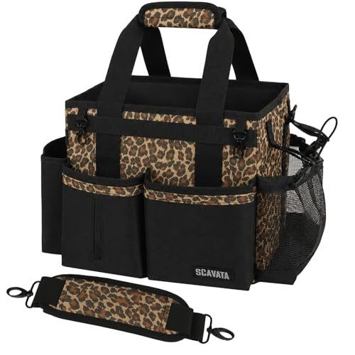 Compact Wearable Cleaning Caddy, Small Cleaning Supplies Organizer with Handle & Shoulder Straps for Housekeepers, under Sink & Car Cleaning Tool Organizers Bag (Leopard) - color: Leopard