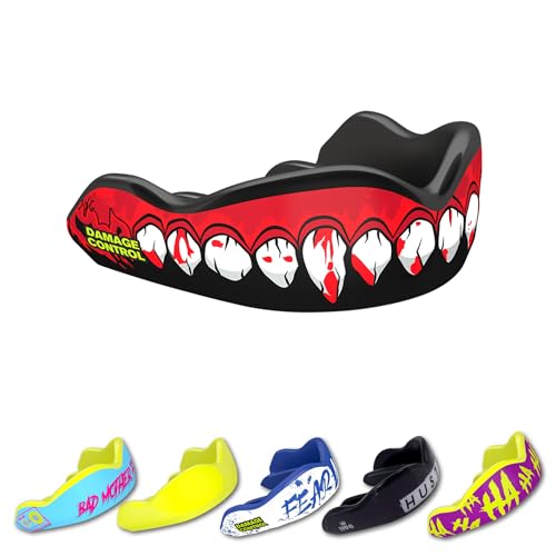 DAMAGE CONTROL High-Impact Sports Mouth Guard – Bleeding Fangs | Adult – Boil & Bite Fit, Sports Mouthguard for Boxing, Football, Hockey, Lacrosse & Basketball, Protects Lips, Jaw & Teeth - color: Bleeding Fangs, size: Adult