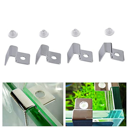 4PCS Aquarium Cover Clips, Adjustable Glass Lid Support Holders with Silicone Cushion, Stainless Steel Material, Fit 6/8/10/12mm Thickness Fish Tank Glass (8mm)