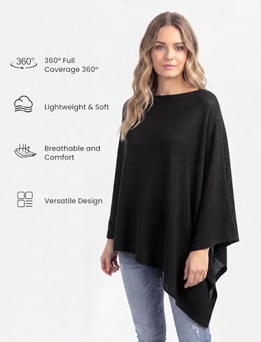 PATPAT Nursing Cover for Breastfeeding, Soft Breathable Privacy Poncho, Multi-Use Solid Knit Breastfeeding Cover for Moms, Portable Nursing Shawl & Baby Blanket (Black) - color: Black