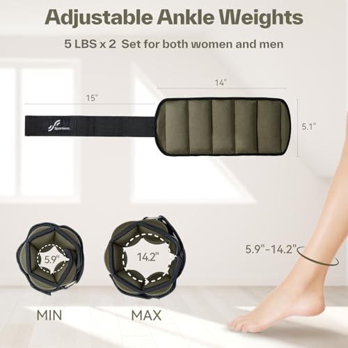 Sportneer Adjustable Ankle Weights with Removable Weights, Easy to Adjust - color: Army Green