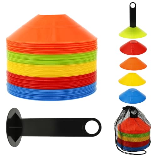 100Pcs Agility Disc Cones Set, 5 Colors Soccer Cones for Training Kids with Carry Bag and Stand, Slalom Cones for Basketball Football Running Drills Sports Games Skating