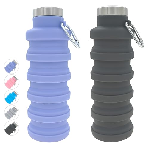 YCT Collapsible Water Bottle 17oz（500ml），Travel Portable Sport Water Bottle，Reusable Silicone Foldable Water Bottles for Gym Camping Hiking (Purple+Black) - color: Purple+Black