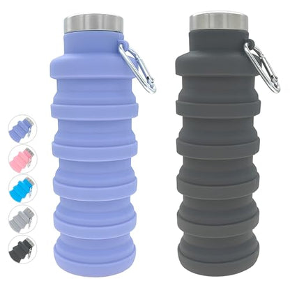 YCT Collapsible Water Bottle 17oz（500ml），Travel Portable Sport Water Bottle，Reusable Silicone Foldable Water Bottles for Gym Camping Hiking (Purple+Black) - color: Purple+Black