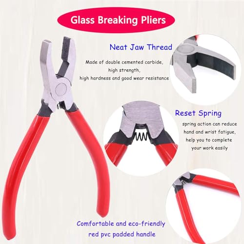 Tayfeim Glass Cutters Tools Set Glass Cutting Tool kit Glass Cutter Glass Running Pliers Breaker Grozer Pliers Stained Glass Tools with Curved Jaws Zipper Package - color: A KIT