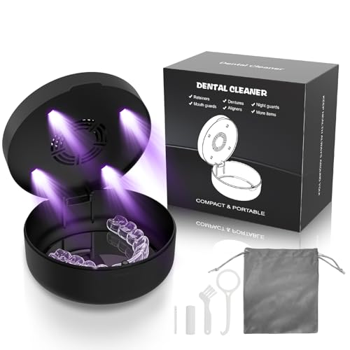 Voraiya UV Retainer Case with Fan, UVC Retainer Cleaner, Aligner Case Includes Vent Holes and Mirror, Portable Retainer Holder Box for Mouth Guard, Aligners, Night Guard (Black)