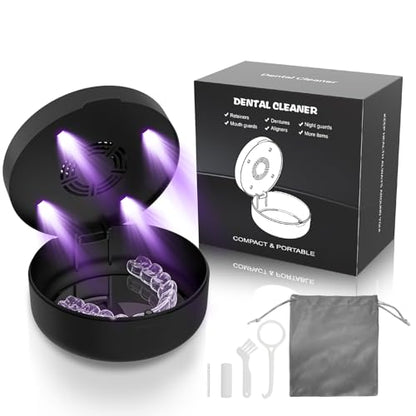 Voraiya UV Retainer Case with Fan, UVC Retainer Cleaner, Aligner Case Includes Vent Holes and Mirror, Portable Retainer Holder Box for Mouth Guard, Aligners, Night Guard (Black)