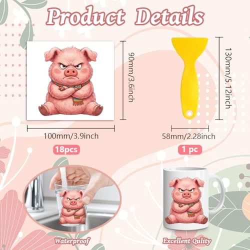 Peacoblue 18 Sheets Rub on Transfers for Crafts, Angry Animals 3.6"x3.9" UV DTF Cup Wraps Waterproof Cold Transfers Stickers for Wood Glass Metal Cup Tumblers Mirrors Mugs Home Decor - style: Angry Animals