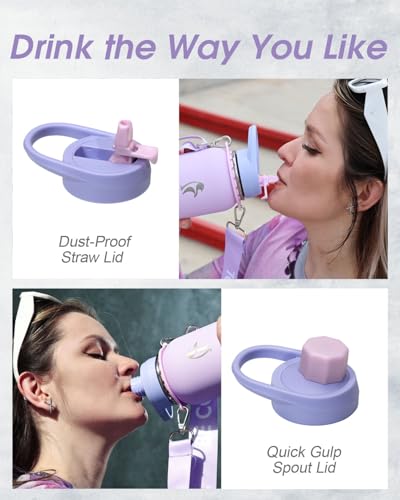 Coolflask 32 oz Water Bottle Insulated Stainless Steel with Strap - color: Lavender, size: 32 Ounces