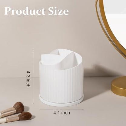 360 Rotating Makeup Brush Holder Organizer 5 Slots Make Up Brushes Cup Flower-Shaped Spinning Pen Holder for Vanity, Cosmetics, Lipsticks, White