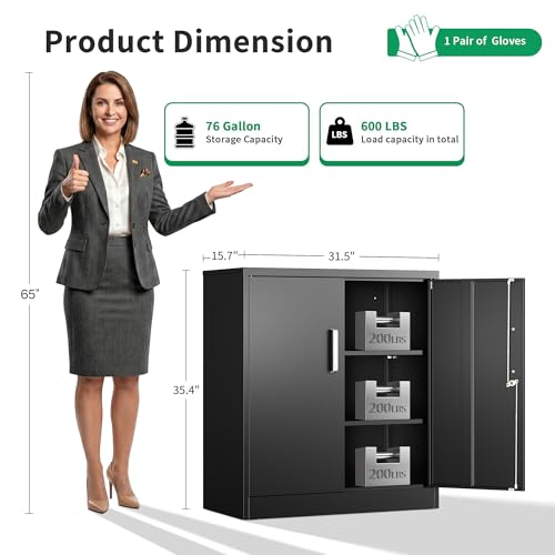 Metal Storage Cabinet with Locking Doors, 35.4" Steel Locker Organizer with Adjustable Shelves, Garage Utility Cabinet for Home, Office, Shop, and School - size: 35.4"H x 31.5"W x 15.7"D