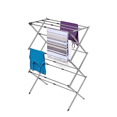 BLACK+DECKER 3 Tier Expandable Collapsing Foldable Laundry Rack for Air Drying Clothing, Space Saving Heavy Duty Lightweight Metal Drying Rack, Grey - color: Gray