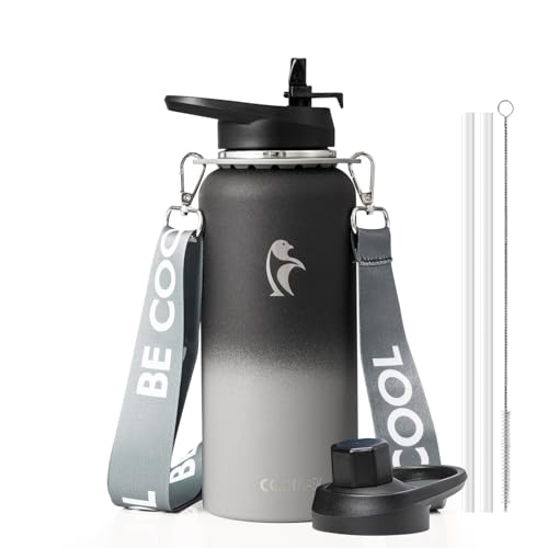 Coolflask 32 oz Water Bottle Insulated Stainless Steel with Strap - color: Piano Night, size: 32 Ounces