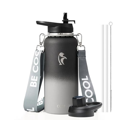Coolflask 32 oz Water Bottle Insulated Stainless Steel with Strap - color: Piano Night, size: 32 Ounces