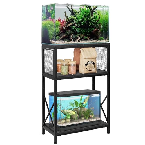 Fish Tank Stand, 10 Gallon Aquarium Stand, 3-Tier Metal Storage Shelf, 20.47"×11.42"×31.69" Heavy Duty Terrarium Stand for Home Office Fish Tank Shelf, Black - color: Rustic Black