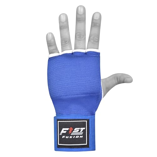 Boxing Inner Gloves Cotton Cloth Stretchable Gel Padded Kickboxing MMA Training Gloves Long Wrist Support Gloves - color: Blue, size: Small-Medium
