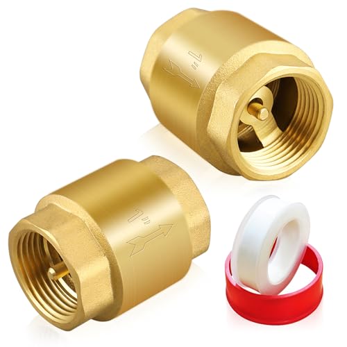 2PCS 1 Inch NPT Female Thread Spring Check Valve, Solid Brass Non Return One Way Horizontal Vertical In-Line Water Check Valve for Well, Pump, Tank, Backflow Prevention - size: 1'' NPT