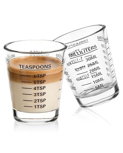 Shot Glasses Measuring Cup Set 2PACK Espresso Shot Glasses Liquid Heavy Glass 26-Incremental Measurement 1 OZ, 2 TBS, 6 TSP, 30 ML Kitchen Tools (Black) - color: 2 Pack-Black