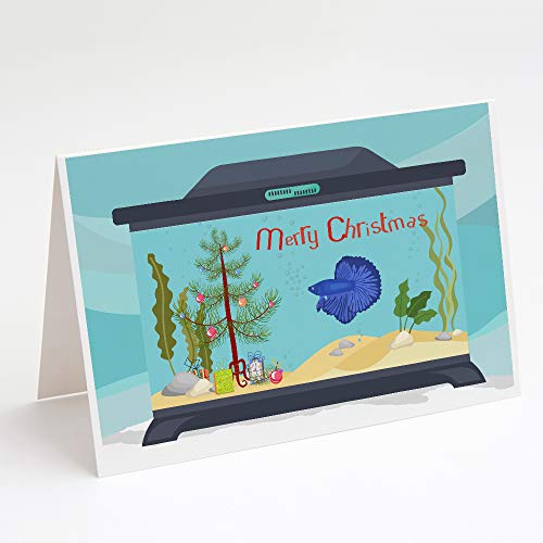 Caroline's Treasures CK4507GCA7P Delta Tail Betta Fish Merry Christmas Greeting Cards and Envelopes Pack of 8 Blank Cards with Envelopes Whimsical A7 Size 5x7 Blank Note Cards - style: Fish & Marine - Delta Tail Betta