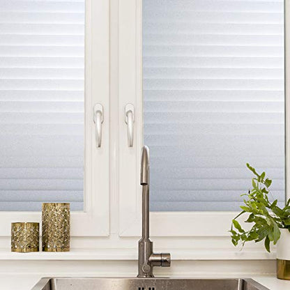Privacy Window Film, Non Adhesive White Strips Removable Vinyl Glass Film,Faux Shutter Blinds Static Cling Glass Covering for Home Office Security Protection UV Blocking(17.7x157.4 inches) - size: 17.7x157.4 inches