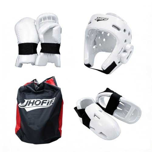 Martial Arts Karate Protective Sparring Gear Package Deal/Gift Adjustable Adult & Youth Headgear, Gloves & Kicks for MMA, Taekwondo, Boxing Training - color: white, size: Medium