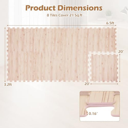 Giantex Wood Grain Floor Tiles Foam Mat, 8 PCS EVA Foam Puzzle Mats, 20'' x 20'' Interlocking Exercise Mat, Floor Padding for Furniture, Living Room, Bedroom, Gym, Home Office, Basement, Light Oak - size: 21 sq. ft. (8 pcs)