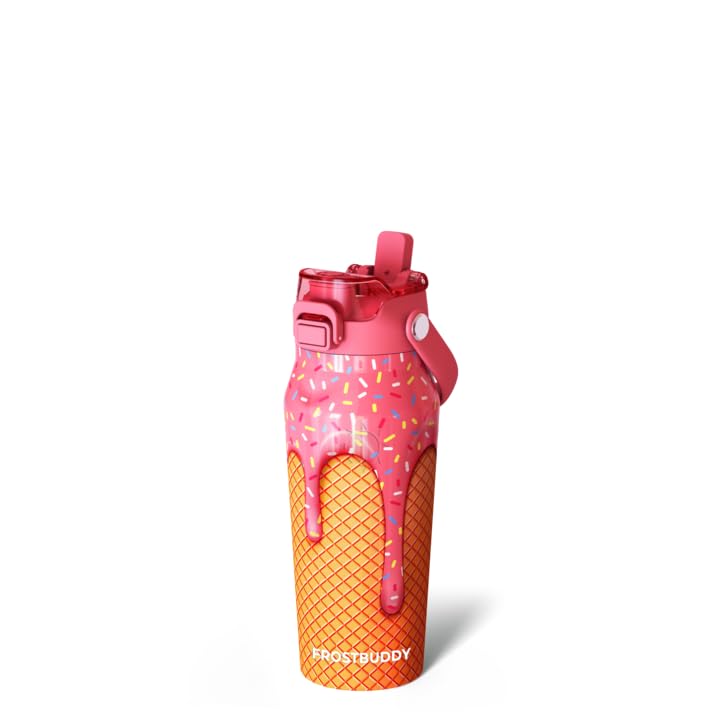 Frost Buddy Bottle Buddy 16 oz Insulated Water Bottle with Straw & Chug Lid - color: Ice Cream, size: 16 Ounces