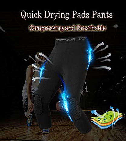Unlimit Basketball Pants with Knee Pads, Black Knee Pads Compression Pants, 3/4 Capri Leggings - size: Small