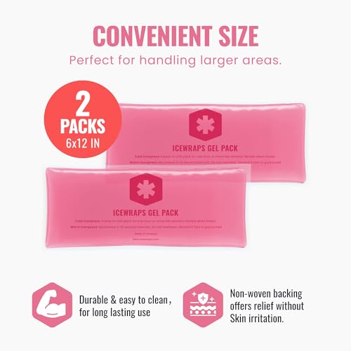 ICEWRAPS 6"x12" Flexible Extra-Large Gel Reusable Ice Packs, 2 Pack - Pink - size: 6"x12", style: Pink - 2Pack