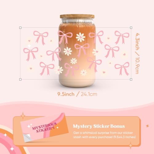 10 Sheets UV DTF Cup Wraps for 16 oz-Bow Theme UV DTF Stickers, 1 Sheet Mysterious Pattern Transfer, Rub on Transfers Stickers for 16 oz Libbey Glasses Crafting