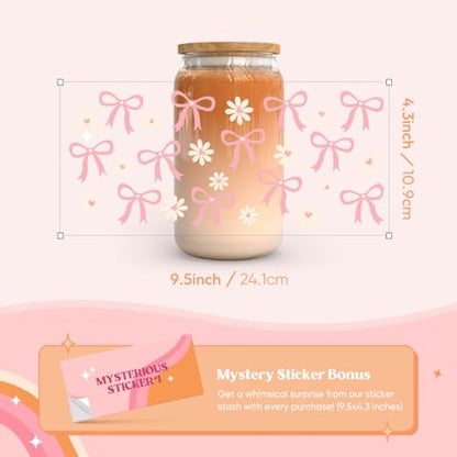 10 Sheets UV DTF Cup Wraps for 16 oz-Bow Theme UV DTF Stickers, 1 Sheet Mysterious Pattern Transfer, Rub on Transfers Stickers for 16 oz Libbey Glasses Crafting