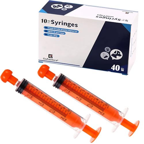40pcs 10ml Syringes with Caps for Industry Lab Pet Feeding (Orange)