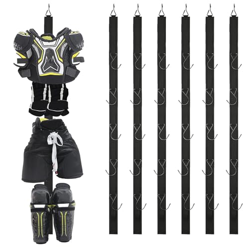 6pcs Hockey Hanger Portable Hanging Dryig Rack Hockey Gifts for Home and Outdoor Using in Ice Hockey Skating Football Camping Fishing 5 Hooks - color: Blackx 6