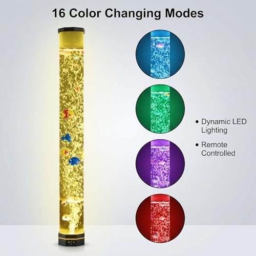 3.6FT Sensory Bubble Lamp, 9 Floating Fish, 16 Color LED | Remote control, 120mm extra-wide tube, 3-speed bubbles; for bedroom, living room, office and sensory room