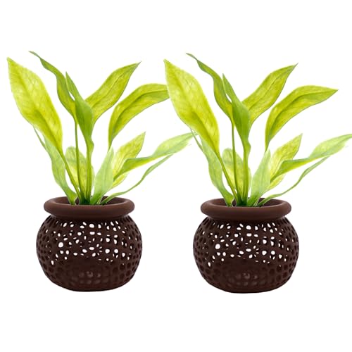 Aquarium Plant Pot Holders, Aquatic Plant Holder, Securely Hold Aquatic Plants, Promoting Healthy Root Growth, Fish Tank Aesthetic (Set of 2 (Dark Brown)) - color: Set of 2 (Dark Brown)