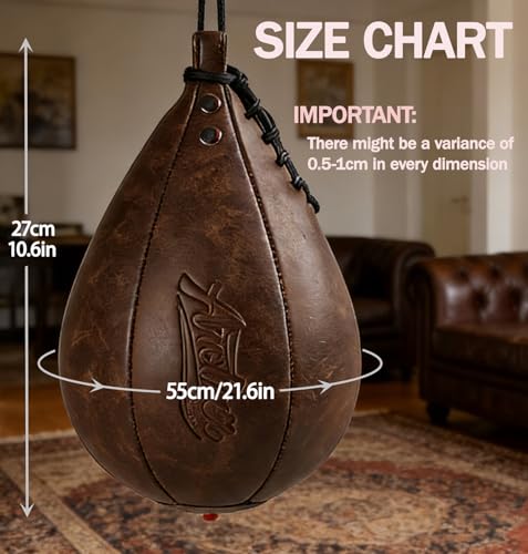 Speed Bag for Boxing & MMA,Leather Reflex Training Pear Shaped Punching Bag - color: Coffee